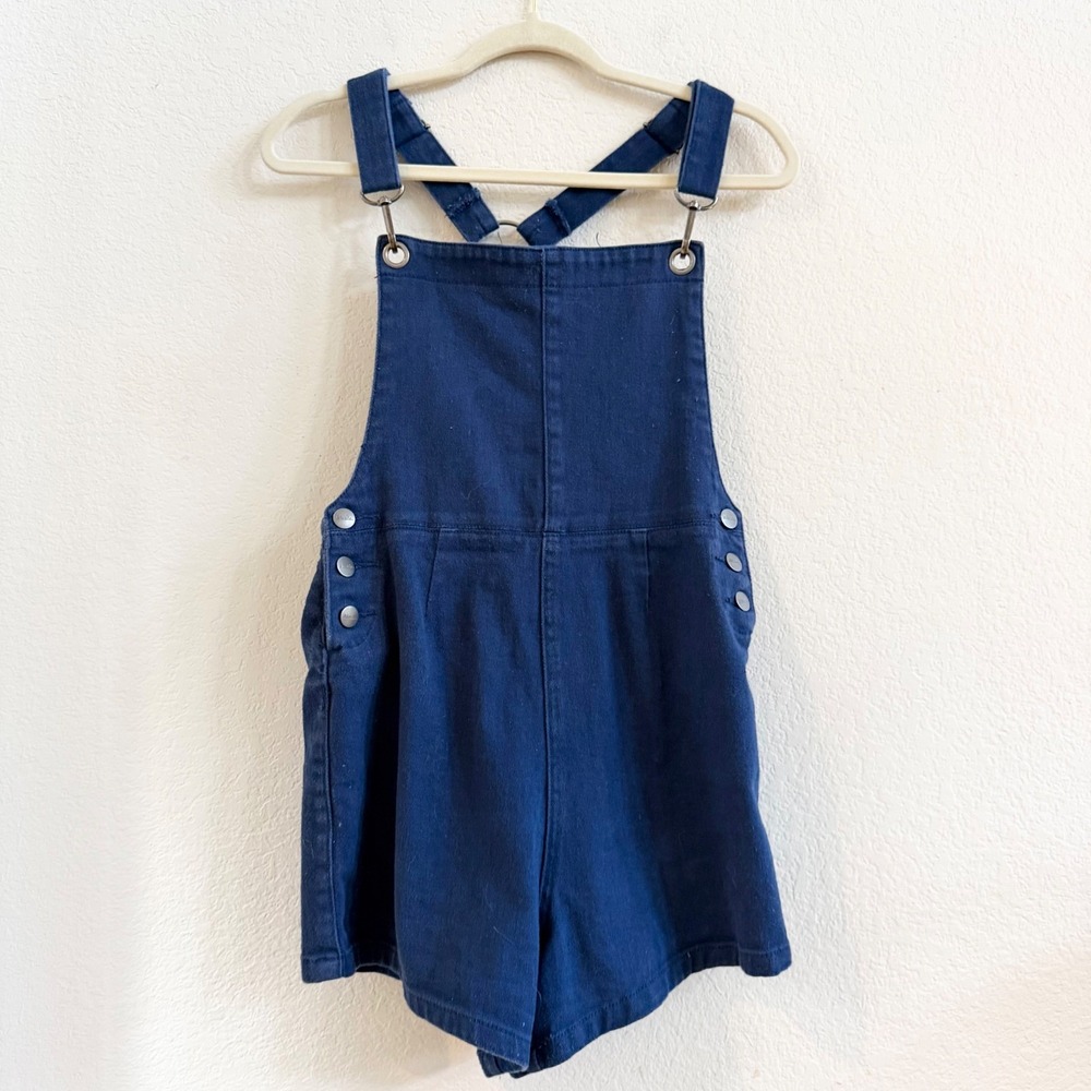 Afends Womens Navy Blue Denim Shortall Overalls Adjustable Straps Size 8